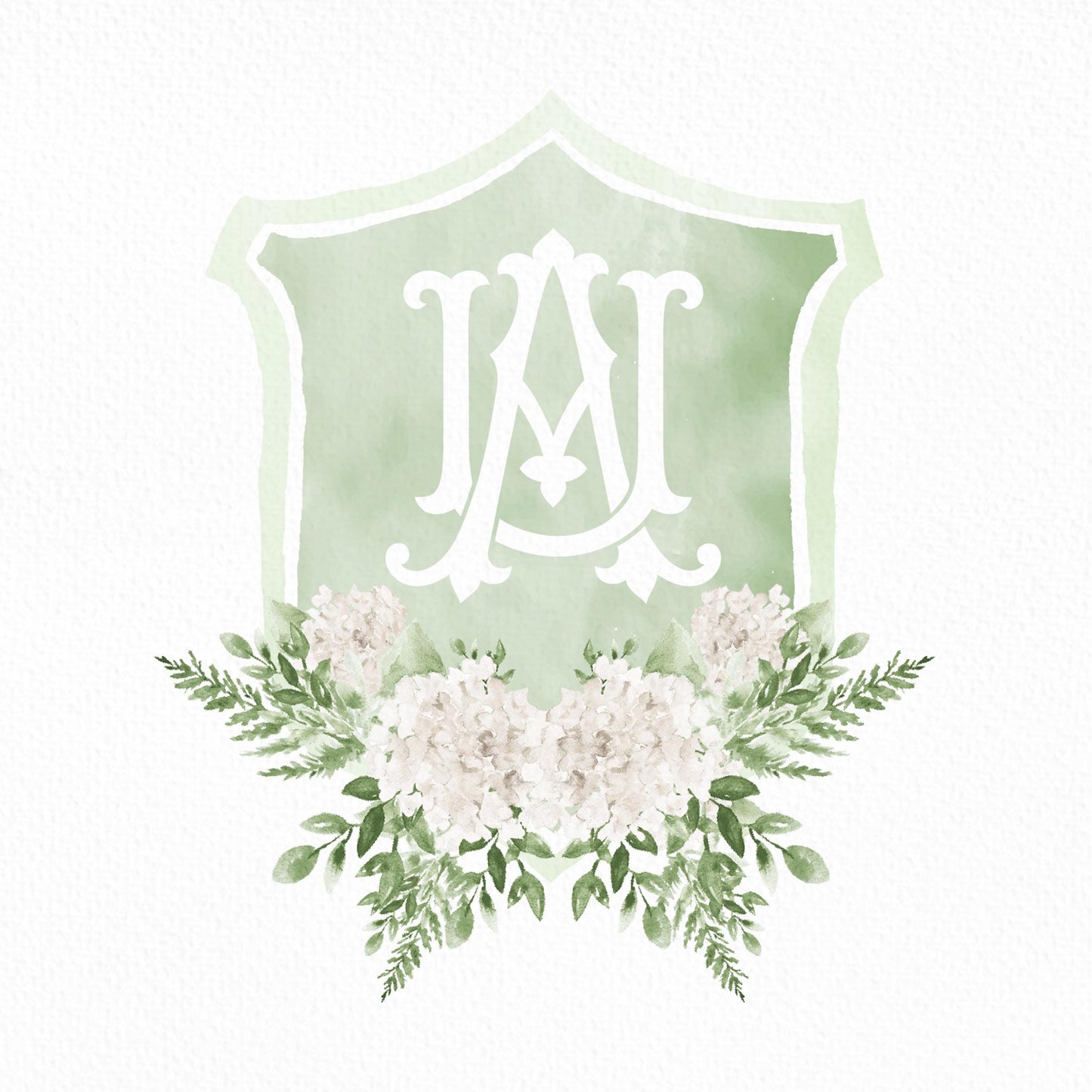 Hydrangea Flower Wedding Crest - Monogram Crest - Hydrangea Floral Luxury Watercolor Wedding Crest - Romantic Wedding Crest - Boho Hydrangea