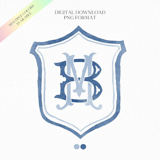 Modern Classic Wedding Crest - Monogram Crest - Luxury Watercolor Wedding Crest - Romantic Wed