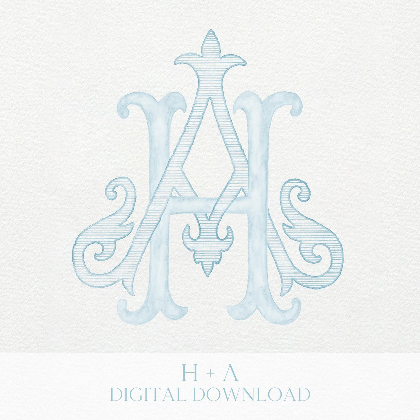 Watercolor Wedding Monogram AH – Classic HA Initial Crest (Digital Download)