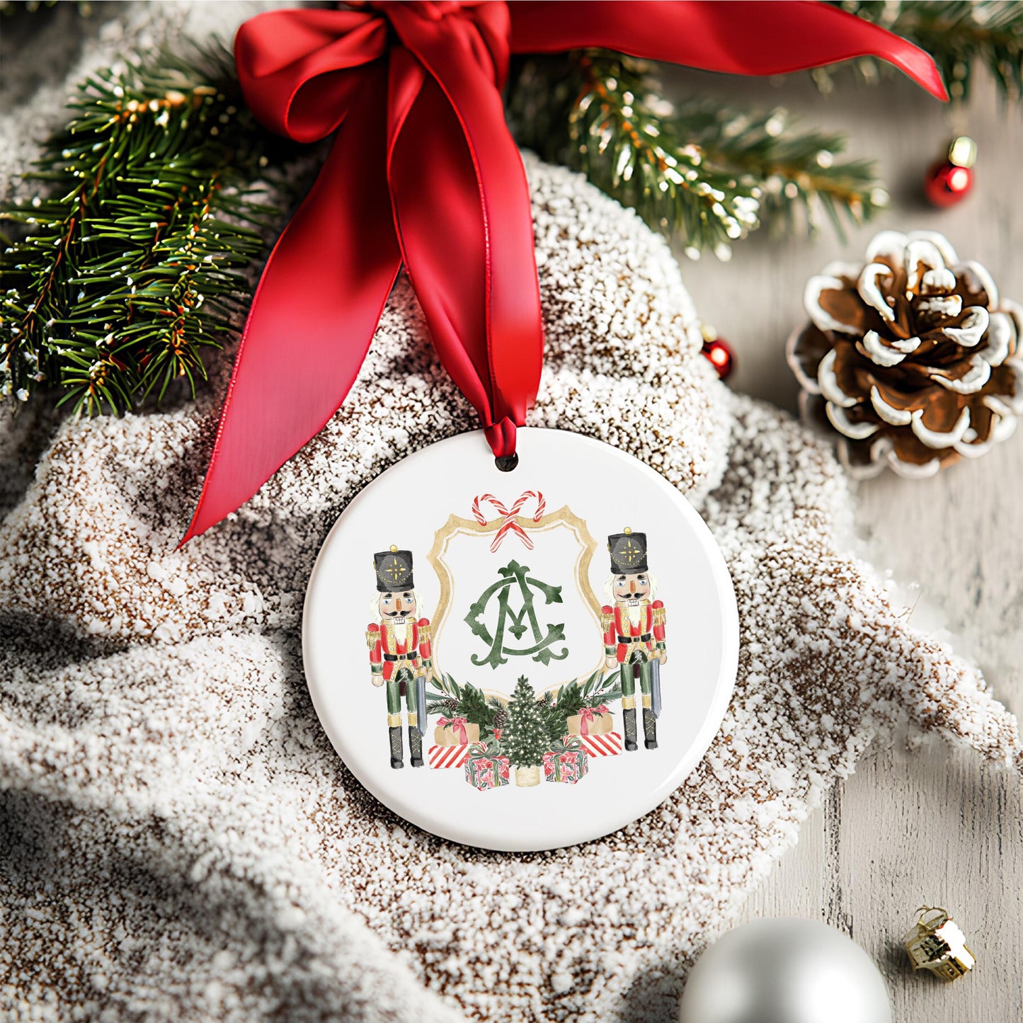Nutcracker Christmas Crest - Monogram Crest - Christmas Watercolor Crest DIY - Luxury Watercolor Wedding Crest - Nutcracker Red Christmas