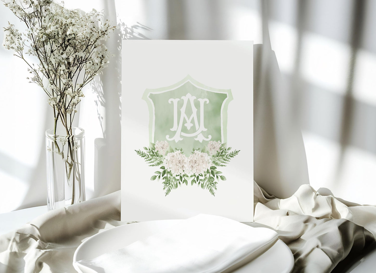 Hydrangea Flower Wedding Crest - Monogram Crest - Hydrangea Floral Luxury Watercolor Wedding Crest - Romantic Wedding Crest - Boho Hydrangea