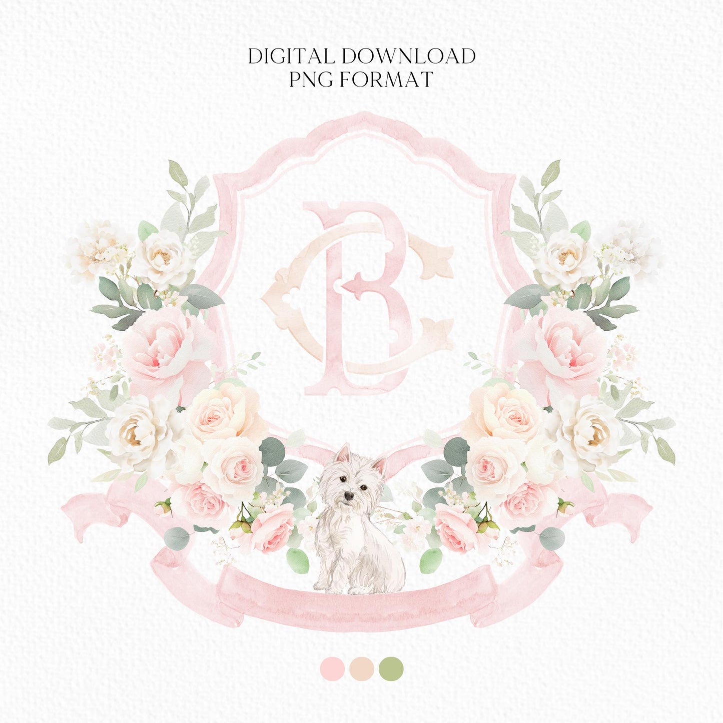 Blush Rose and Peony Greenery Flower Wedding Crest - Monogram Crest - Blush Peony Floral Watercolor Wedding Crest - Romantic Wedding Crest
