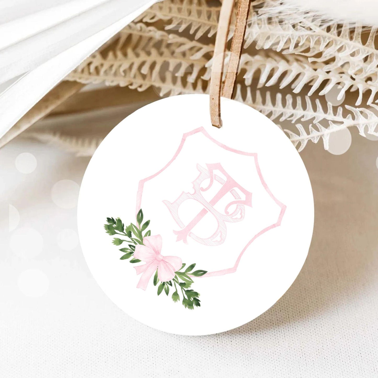 Watercolor Pink Classic Eucalyptus Ribbon Flower Wedding Crest - Monogram Crest -  Luxury Watercolor Wedding Crest - Romantic Wedding Crest