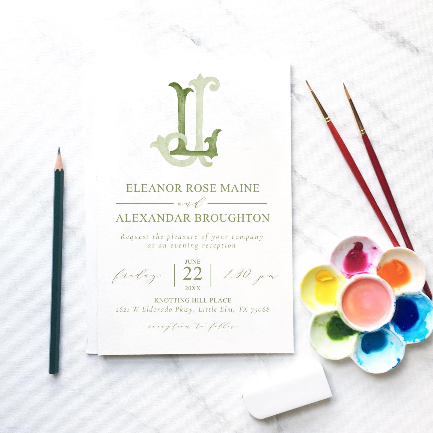 Watercolor Wedding Monogram JL – Classic Initial Crest (Digital Download)