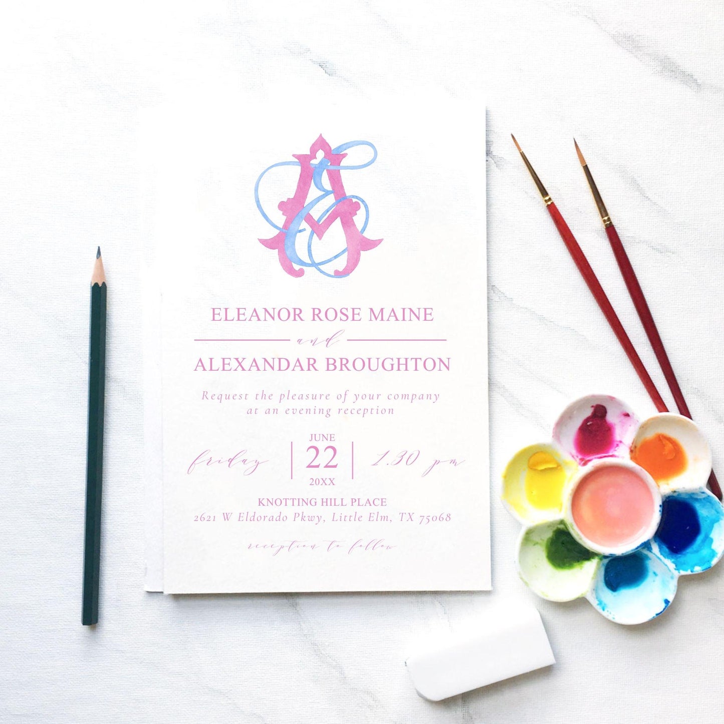 Watercolor Wedding Monogram AE/EA - Classic Style (Digital Download)