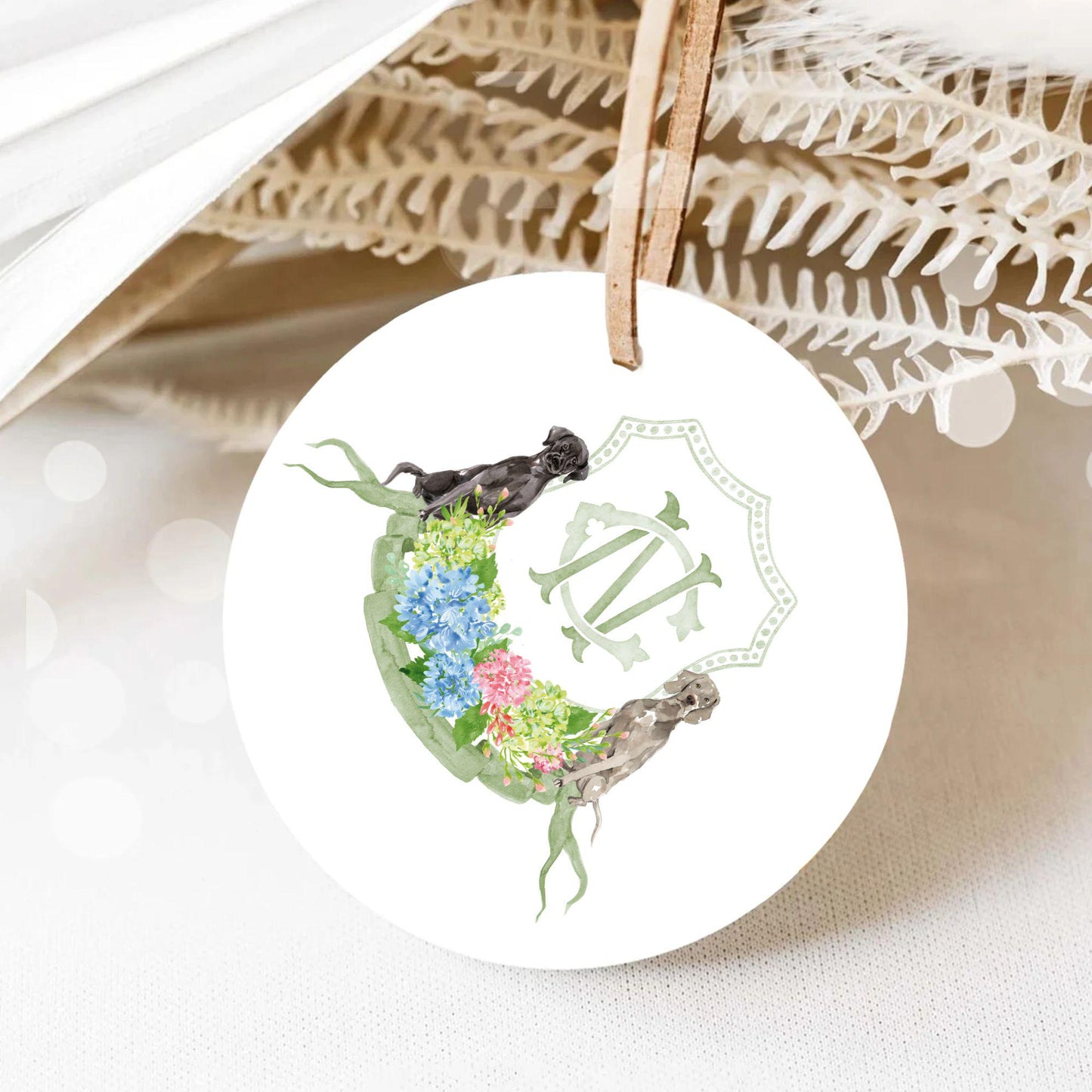 Hydrangea Blue Pink Wedding Crest - Monogram Crest - Hydrangea Green Floral Luxury Watercolor Wedding Crest - Romantic Wedding Crest