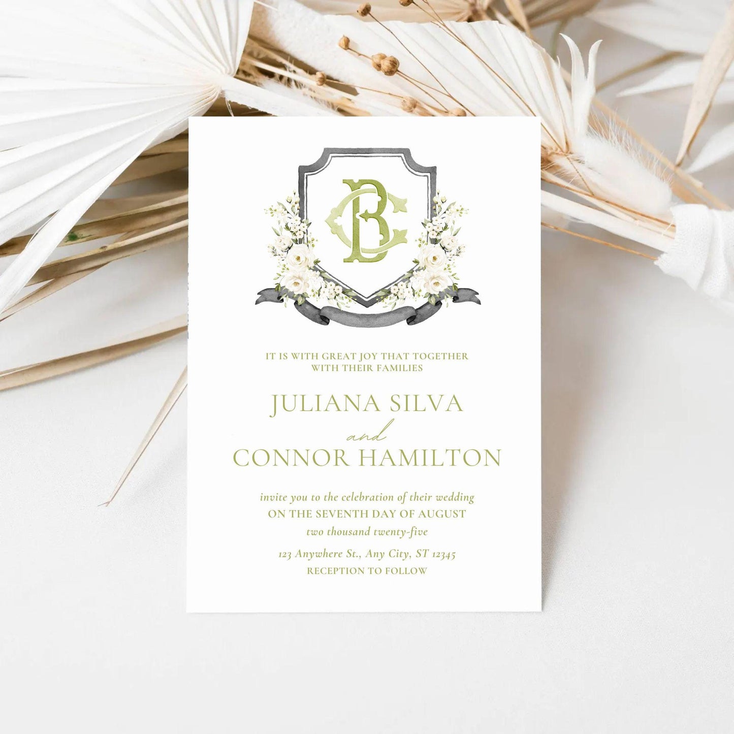 Creamy Rose Ivory Greenery White Flower Wedding Crest - Monogram Crest - White Floral Watercolor Wedding Crest - Romantic Wedding Crest