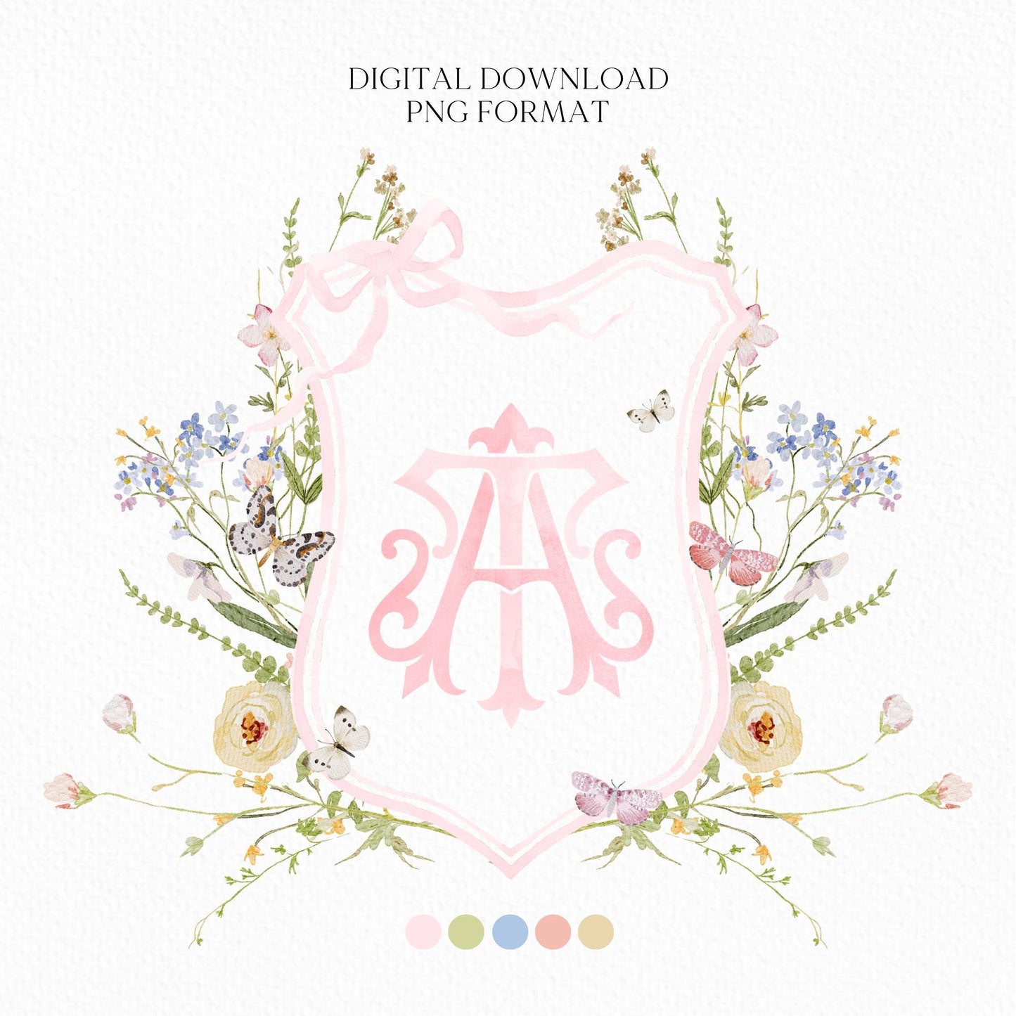 Isabella WildFlower Wedding Crest - Monogram Crest - WildFlower Floral Luxury Watercolor Wedding Crest - Romantic Wedding Crest - WildFlower