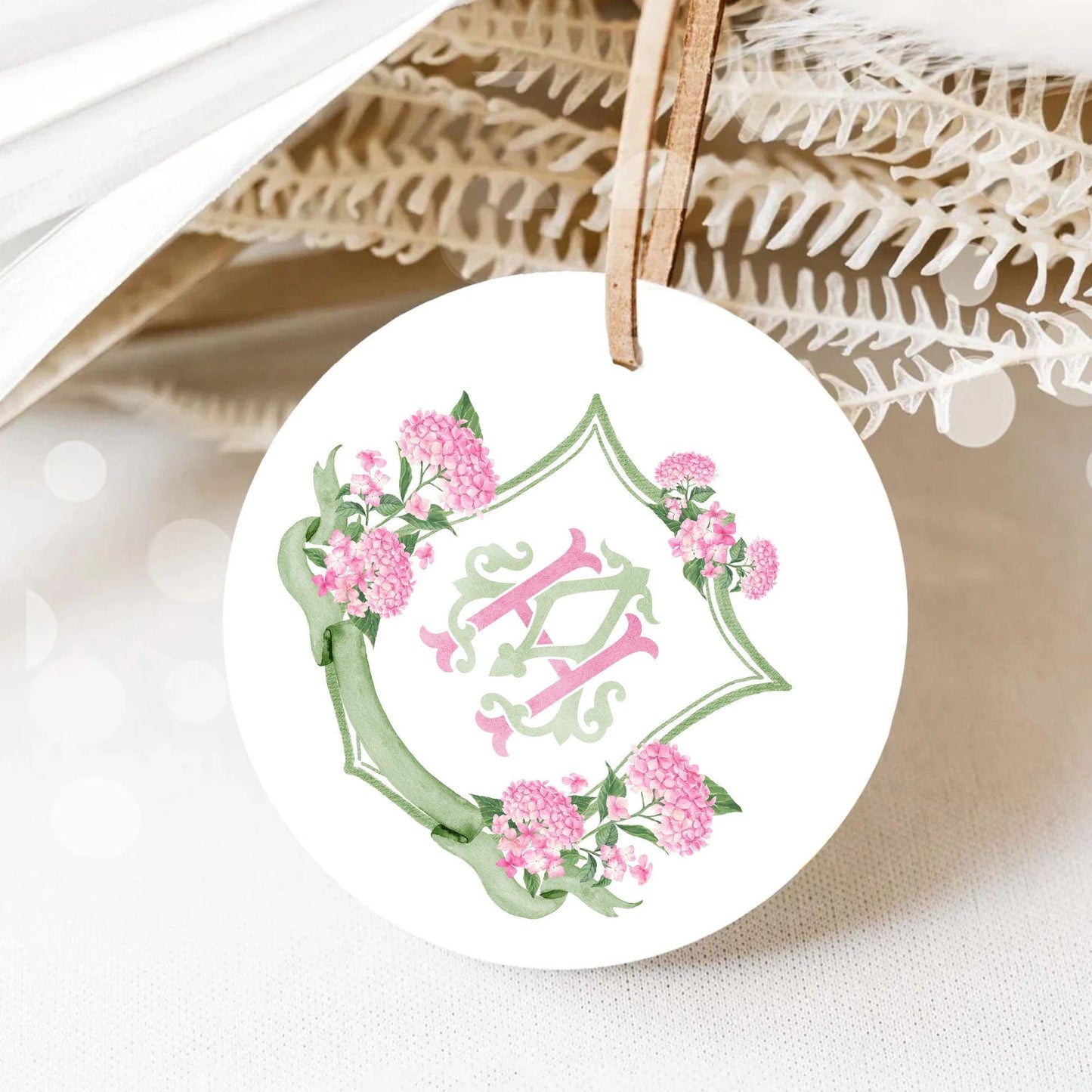 Pink Hydrangea Flower Wedding Crest - Monogram Crest - Hydrangea Light Pink Floral Luxury Watercolor Wedding Crest - Romantic Wedding Crest