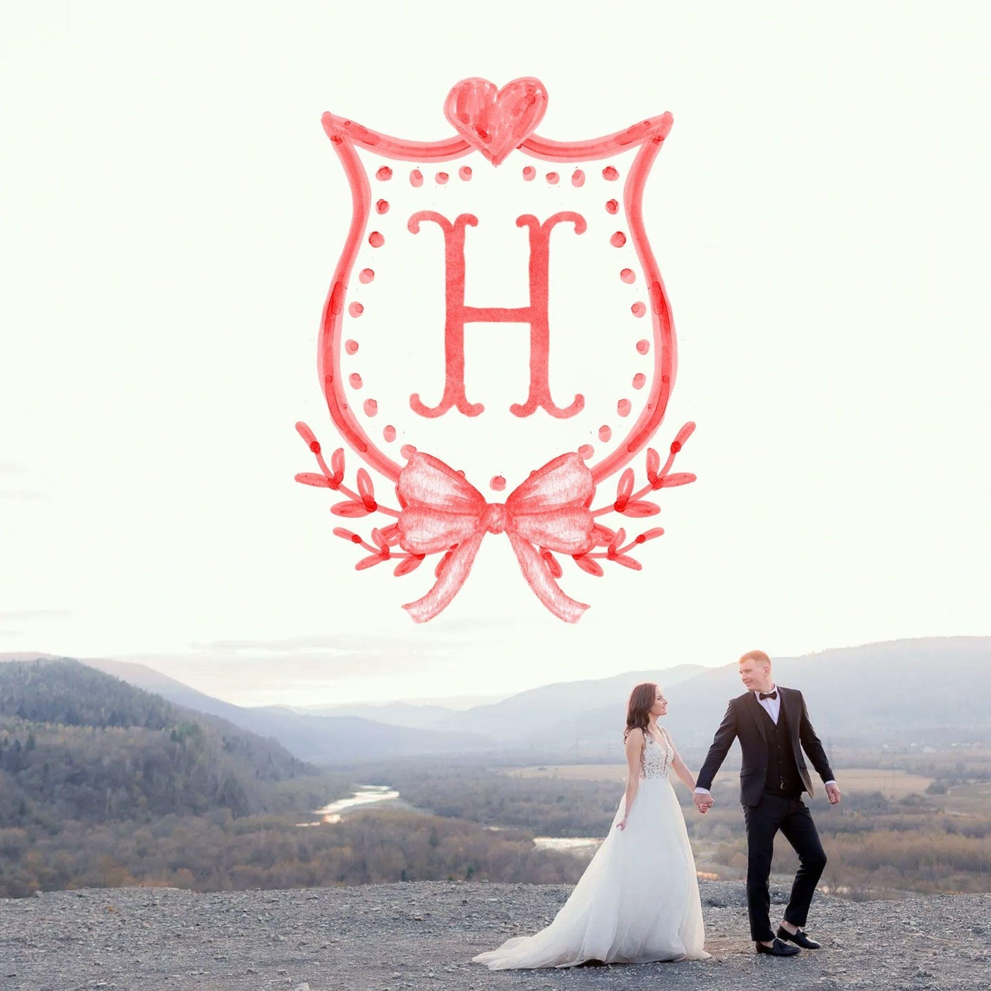 Valentine's Day Crests Watercolor Wedding Crest - Monogram Crest - Valentine Watercolor Wedding Crest Romantic Wedding Crest