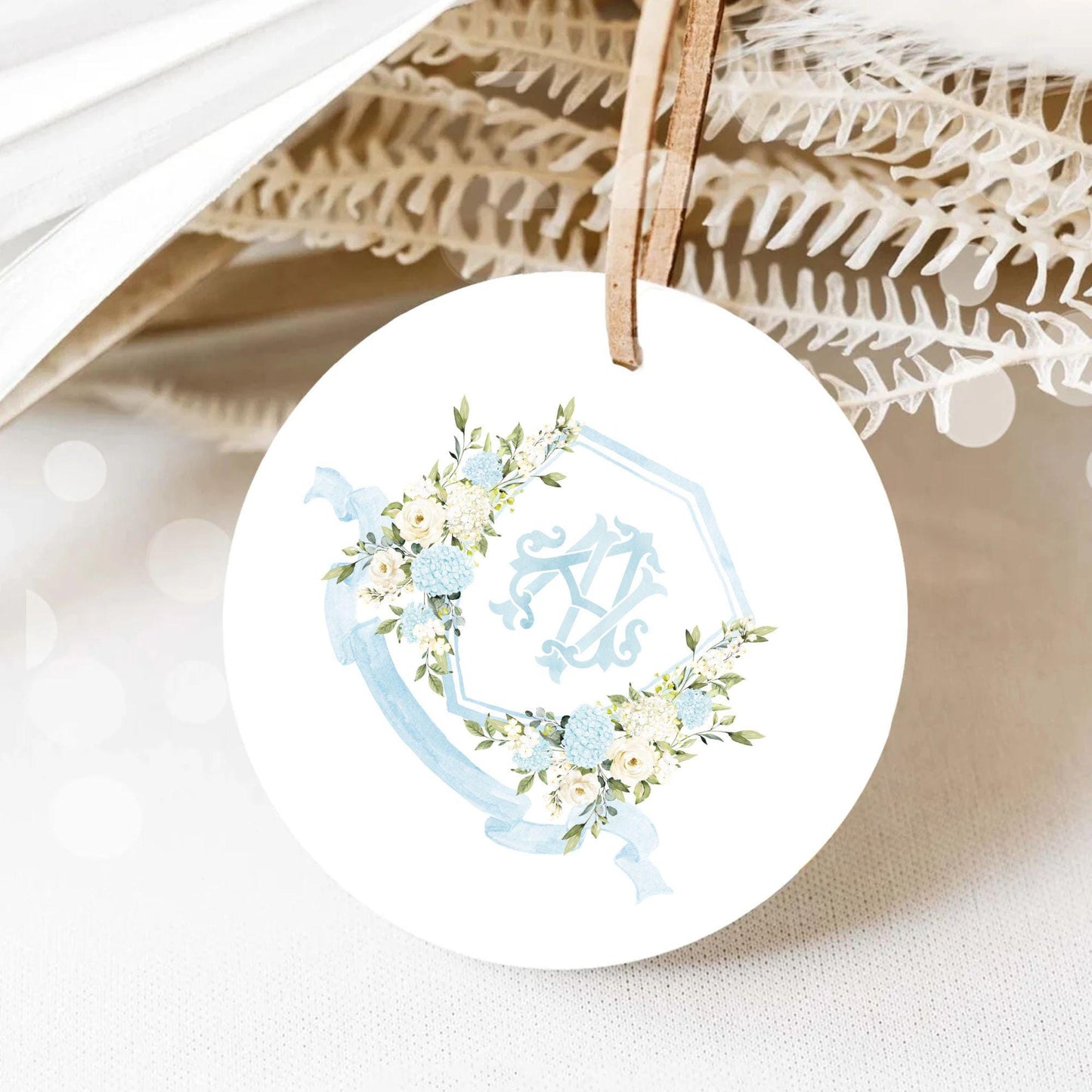 Light Dusty Blue Hydrangea Flower Wedding Crest - Monogram Crest - White Hydrangea Floral Watercolor Wedding Crest - Romantic Wedding Crest
