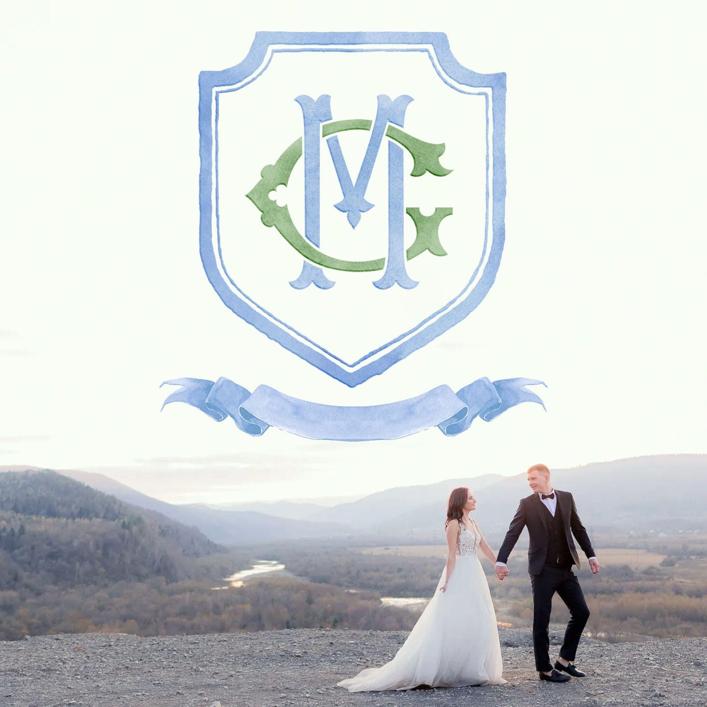 Modern Classic Wedding Crest - Monogram Crest - Luxury Watercolor Wedding Crest - Romantic Wedding Crest - Custom Monogram Initial Letters