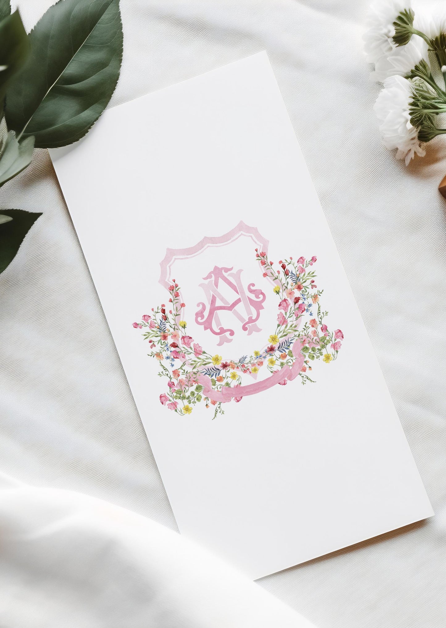 Wildflower Pink Flower Wedding Crest - Monogram Crest - Floral Luxury Watercolor Wedding Crest - Romantic Wedding Crest