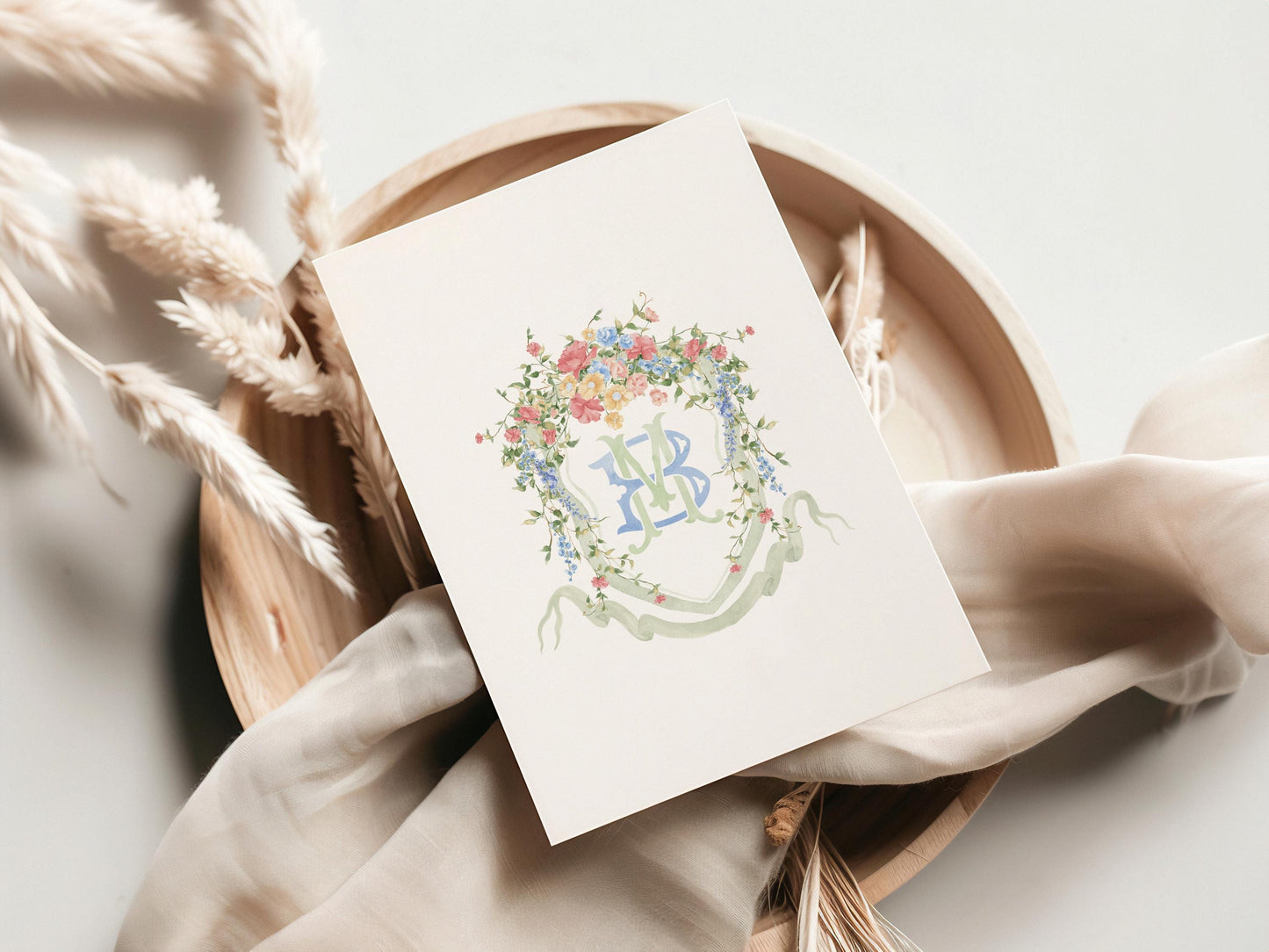Wildflowers Pink Flower Garden Flowers Wedding Crest - Monogram Crest - Floral Luxury Watercolor Wedding Crest - Romantic Wedding Crest