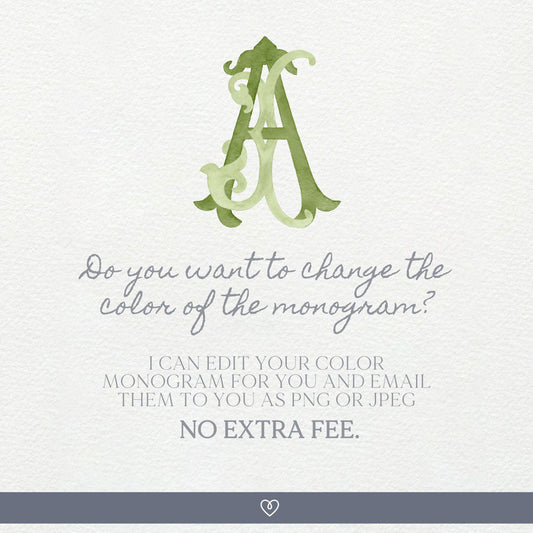 Watercolor Wedding Monogram - AJ Initial Crest (Digital Download)