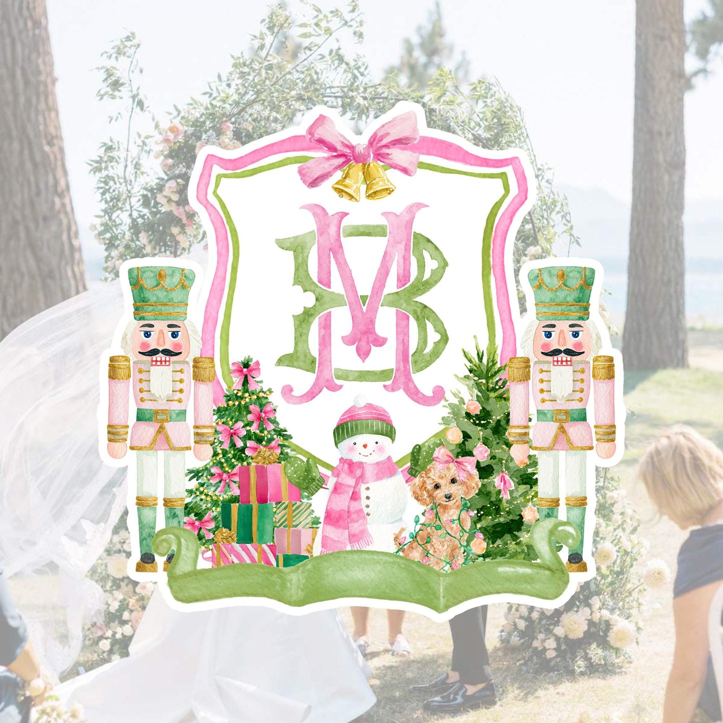 Custom Christmas Wedding Crest - Monogram Crest - Nutcracker Pink Floral Watercolor Wedding Crest - Winter Christmas Wedding Crest