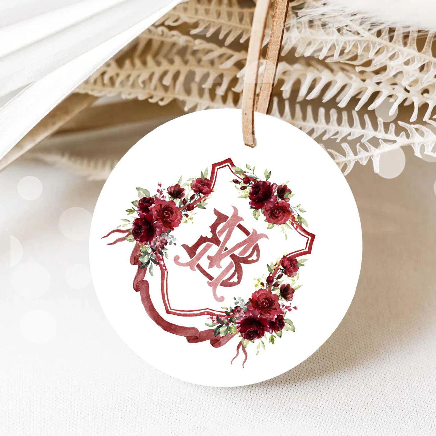 Rustic Blush Greenery Flower Wedding Crest - Monogram Crest - Roses Blush Red Floral Watercolor Wedding Crest - Romantic Wedding Crest