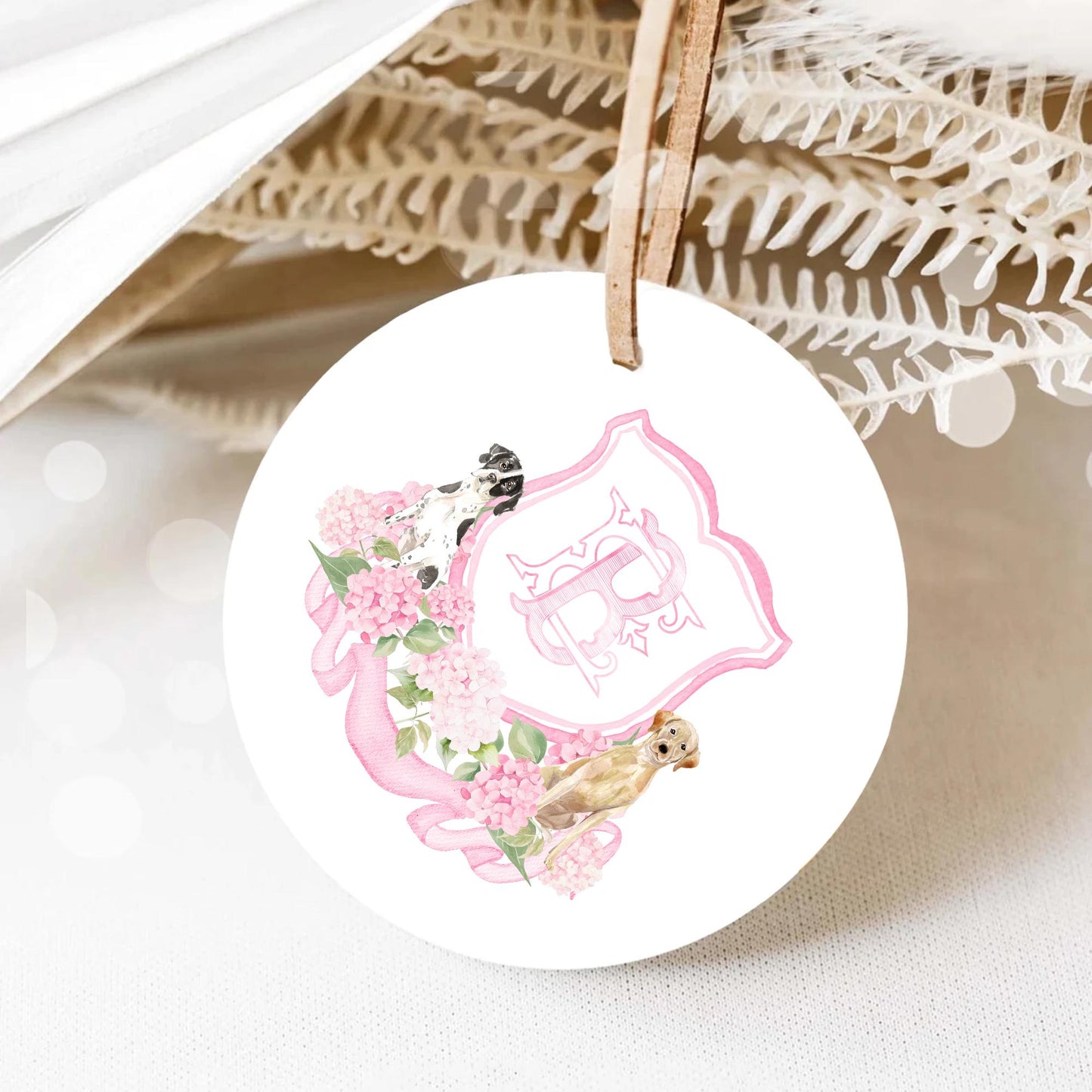 Hydrangea Pink Green Floral Wedding Crest - Monogram Crest - Hydrangea Floral Luxury Watercolor Wedding Crest - Romantic Wedding Crest