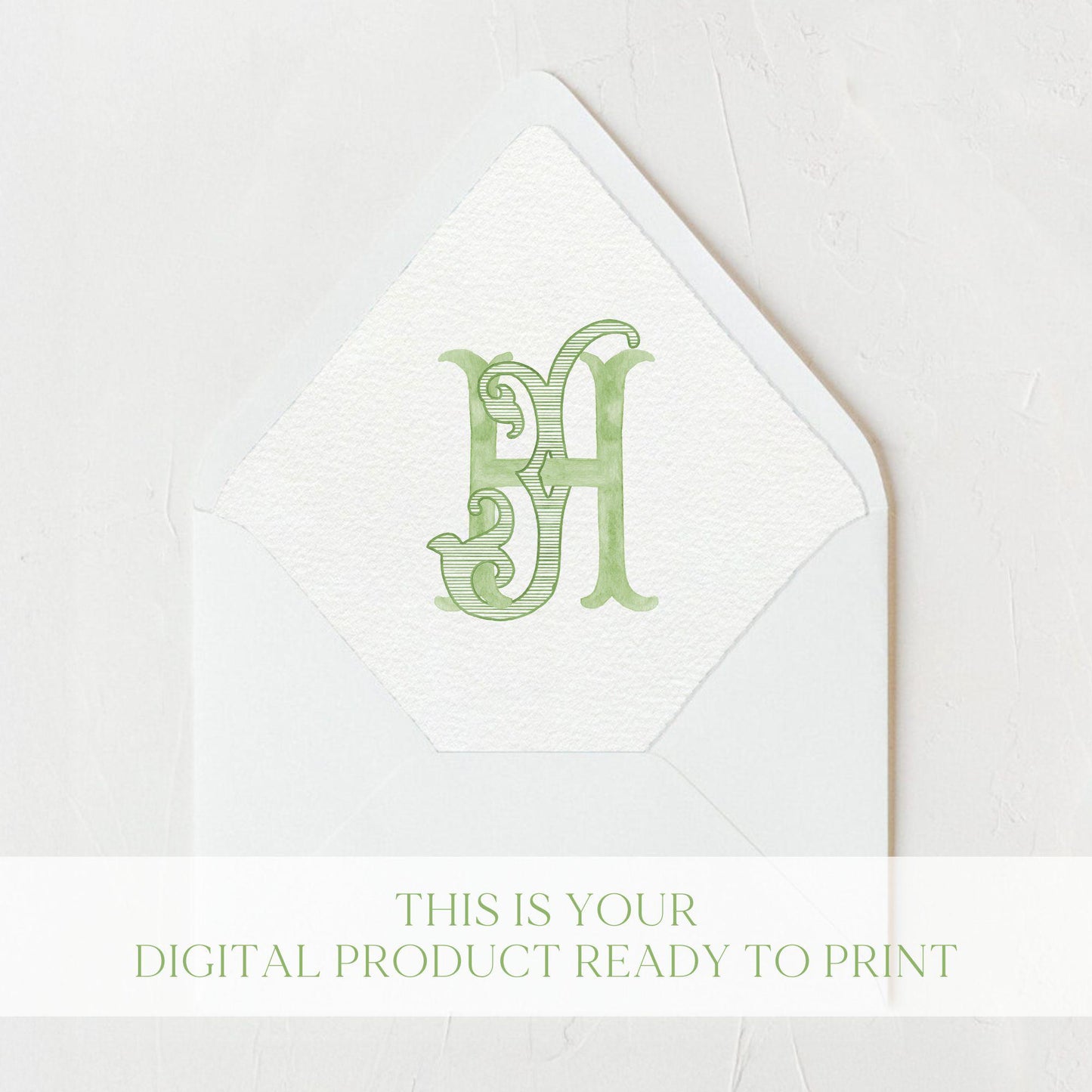 Watercolor Wedding Monogram - JH Initial Crest (Digital Download)