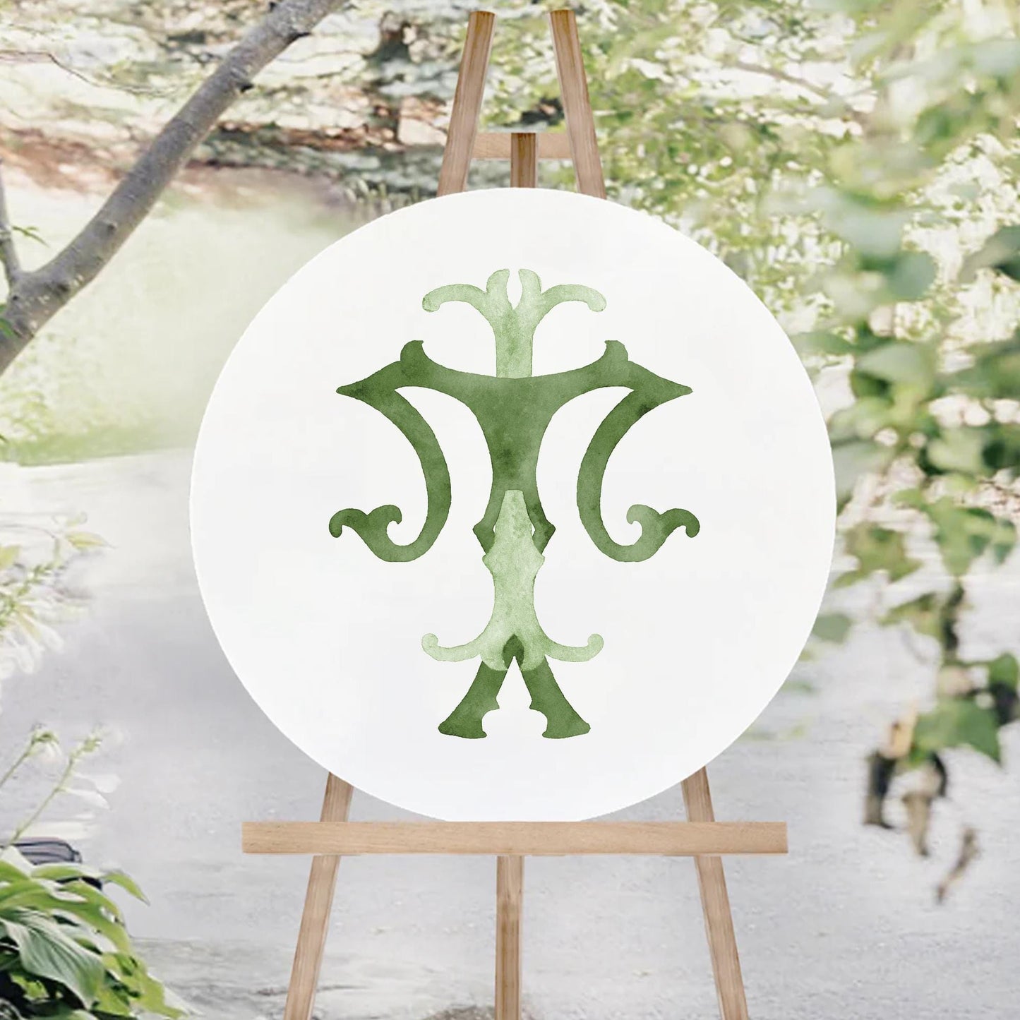 Watercolor Wedding Monogram TI – Classic Initials (Digital Download)