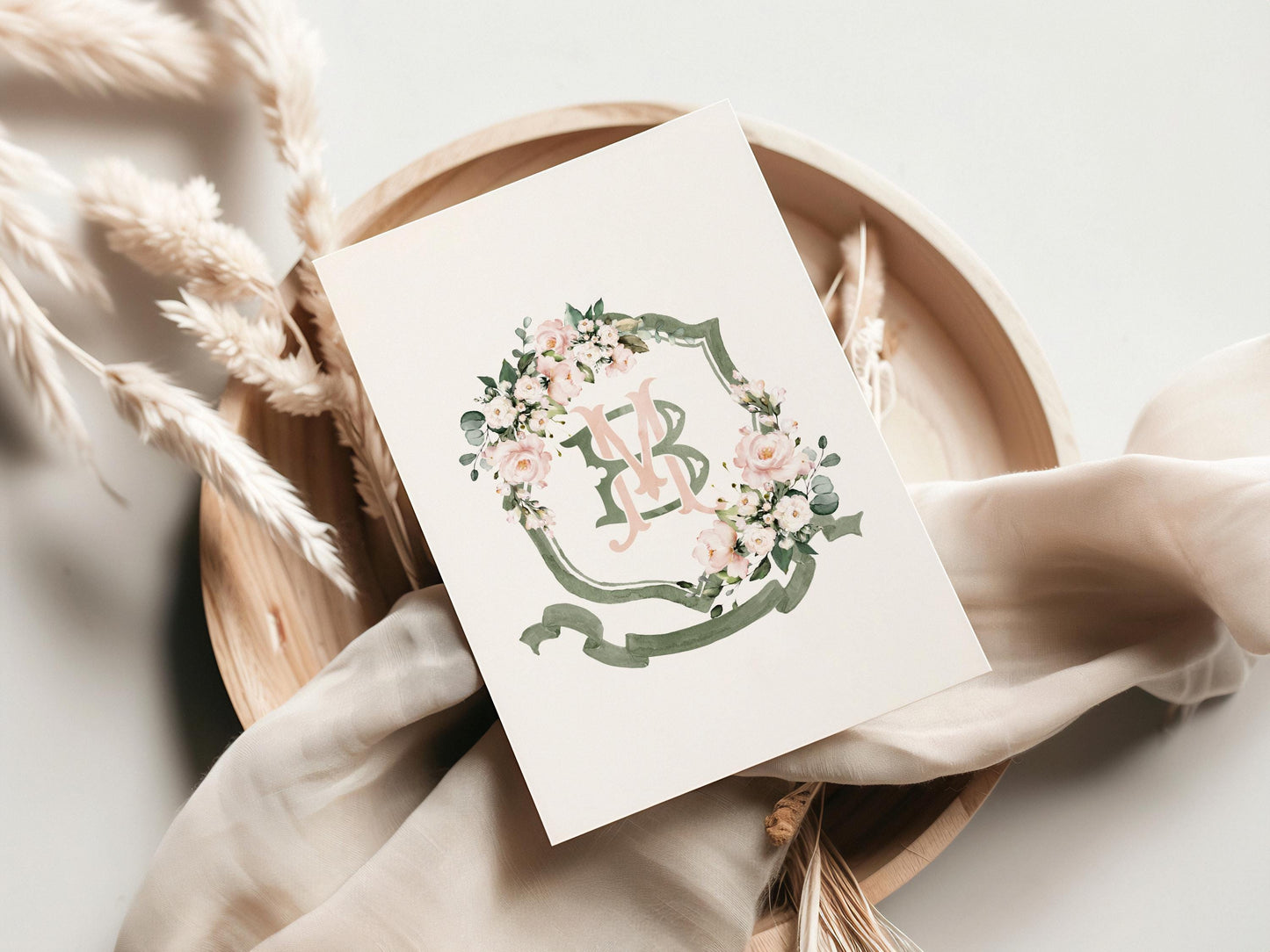 Blush Pink Roses Flower Wedding Crest - Monogram Crest - Pink Floral Luxury Watercolor Wedding Crest - Romantic Wedding Crest - Boho Roses