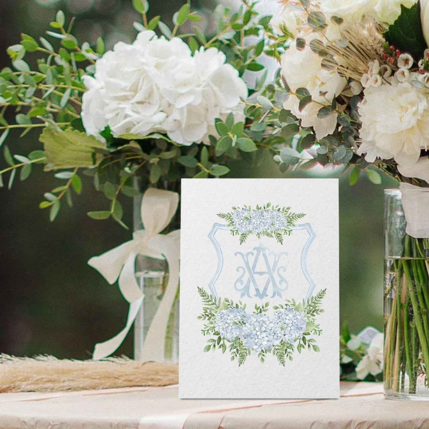 Hydrangea Flower Wedding Crest - Monogram Crest - Hydrangea Floral Blue Watercolor Wedding Crest - Romantic Wedding Crest - Boho Hydrangea
