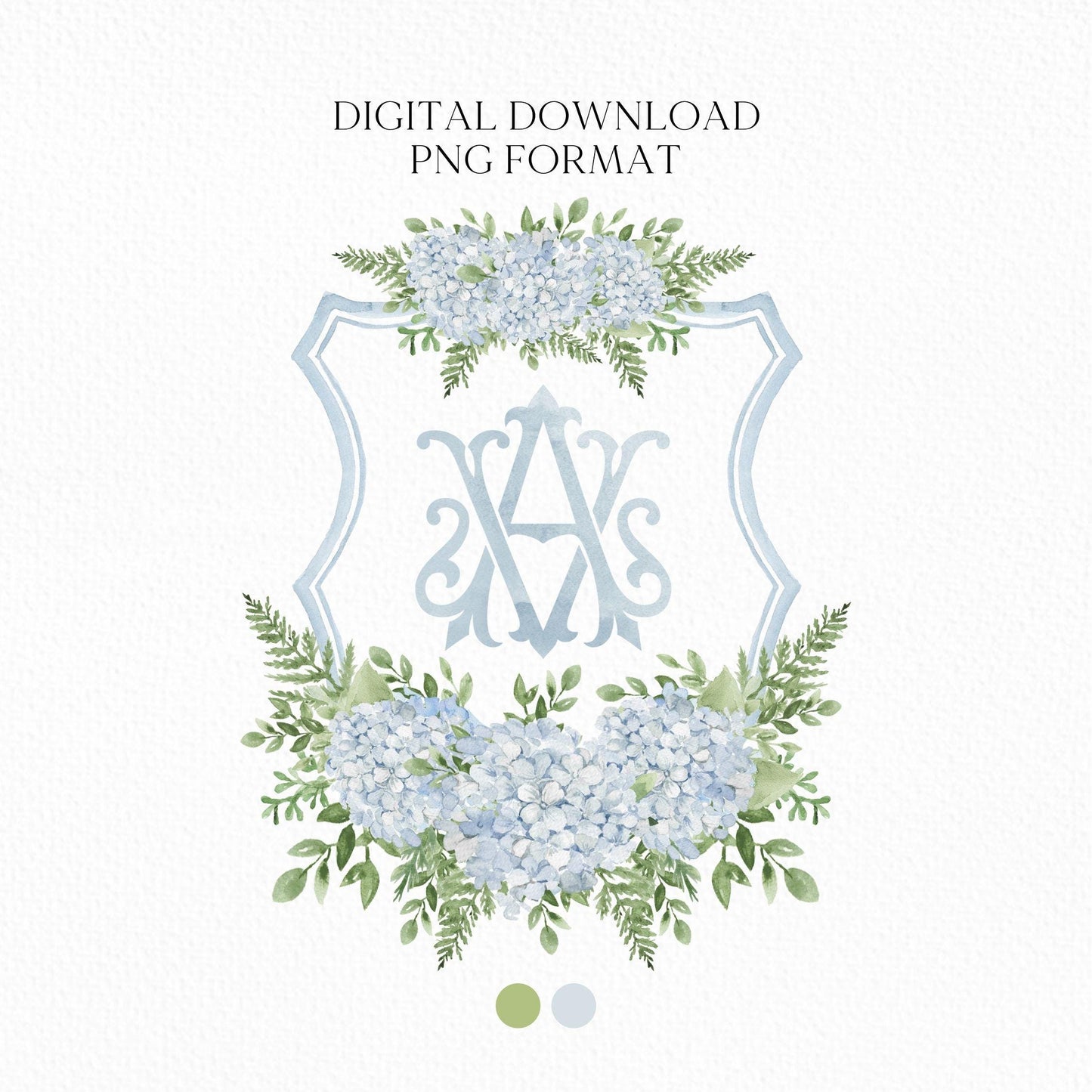 Hydrangea Flower Wedding Crest - Monogram Crest - Hydrangea Floral Blue Watercolor Wedding Crest - Romantic Wedding Crest - Boho Hydrangea