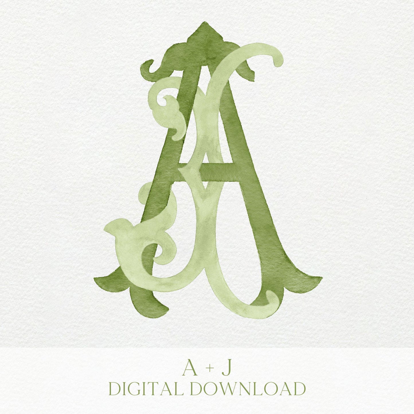 Watercolor Wedding Monogram - AJ Initial Crest (Digital Download)