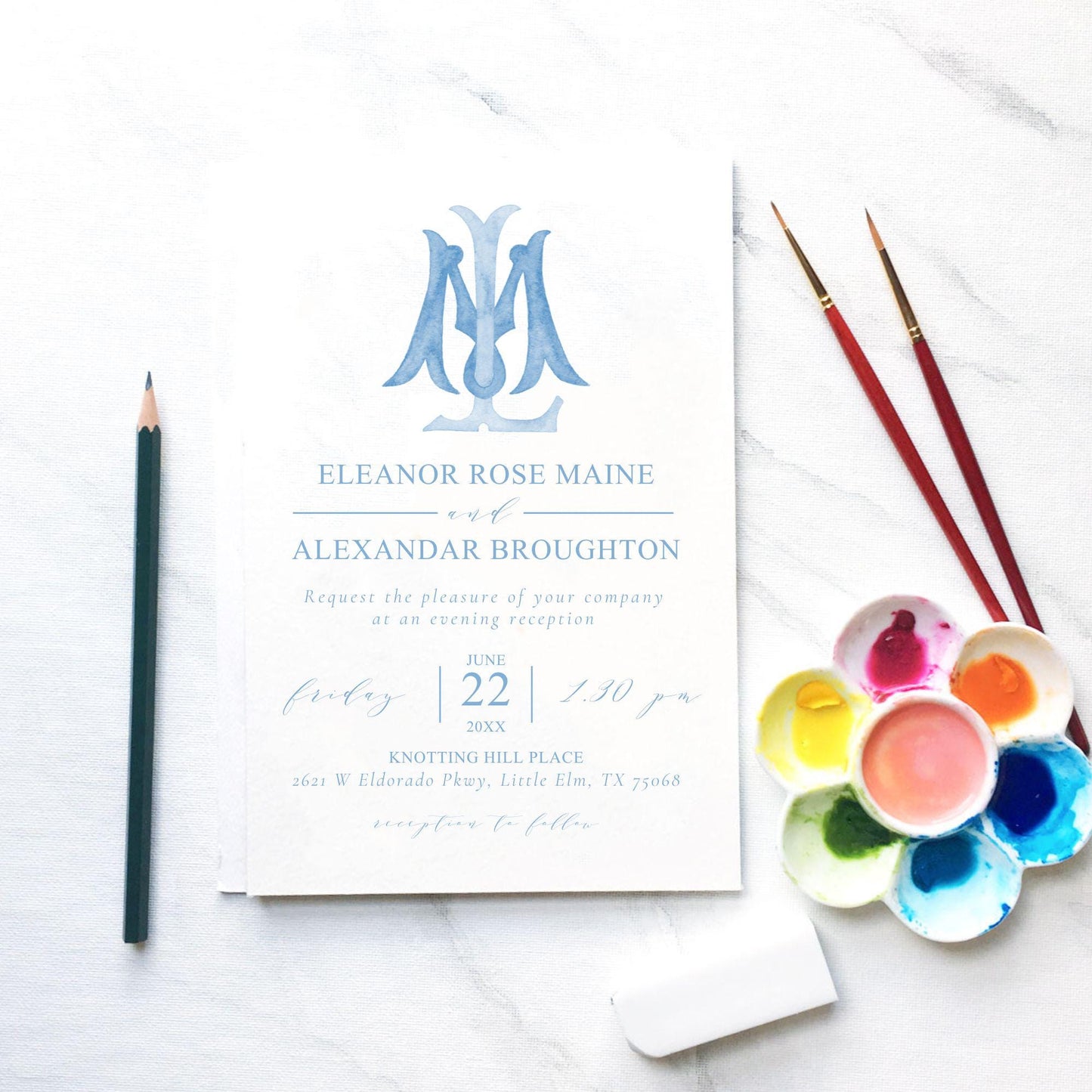 Watercolor Wedding Monogram LM - Classic Initial Crest (Digital Download)