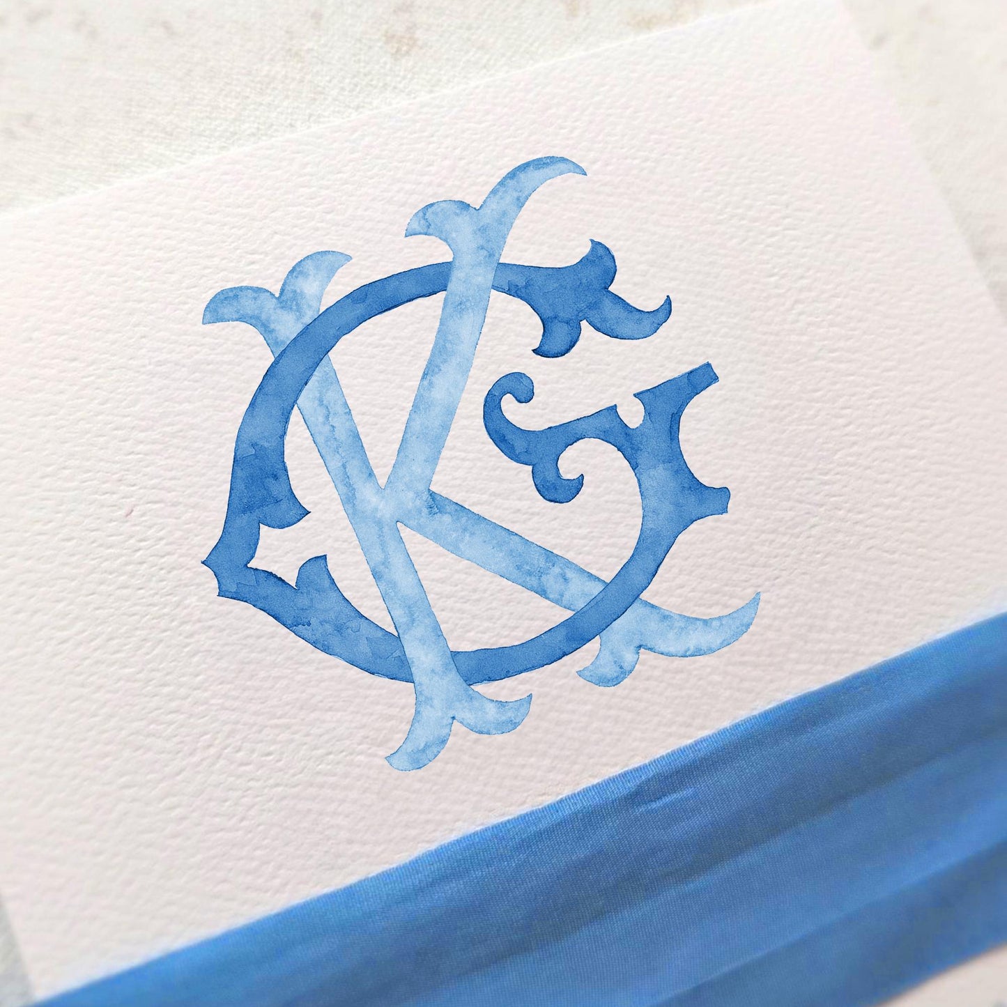 Watercolor Wedding Monogram GK - Classic Initial Crest (Digital Download)