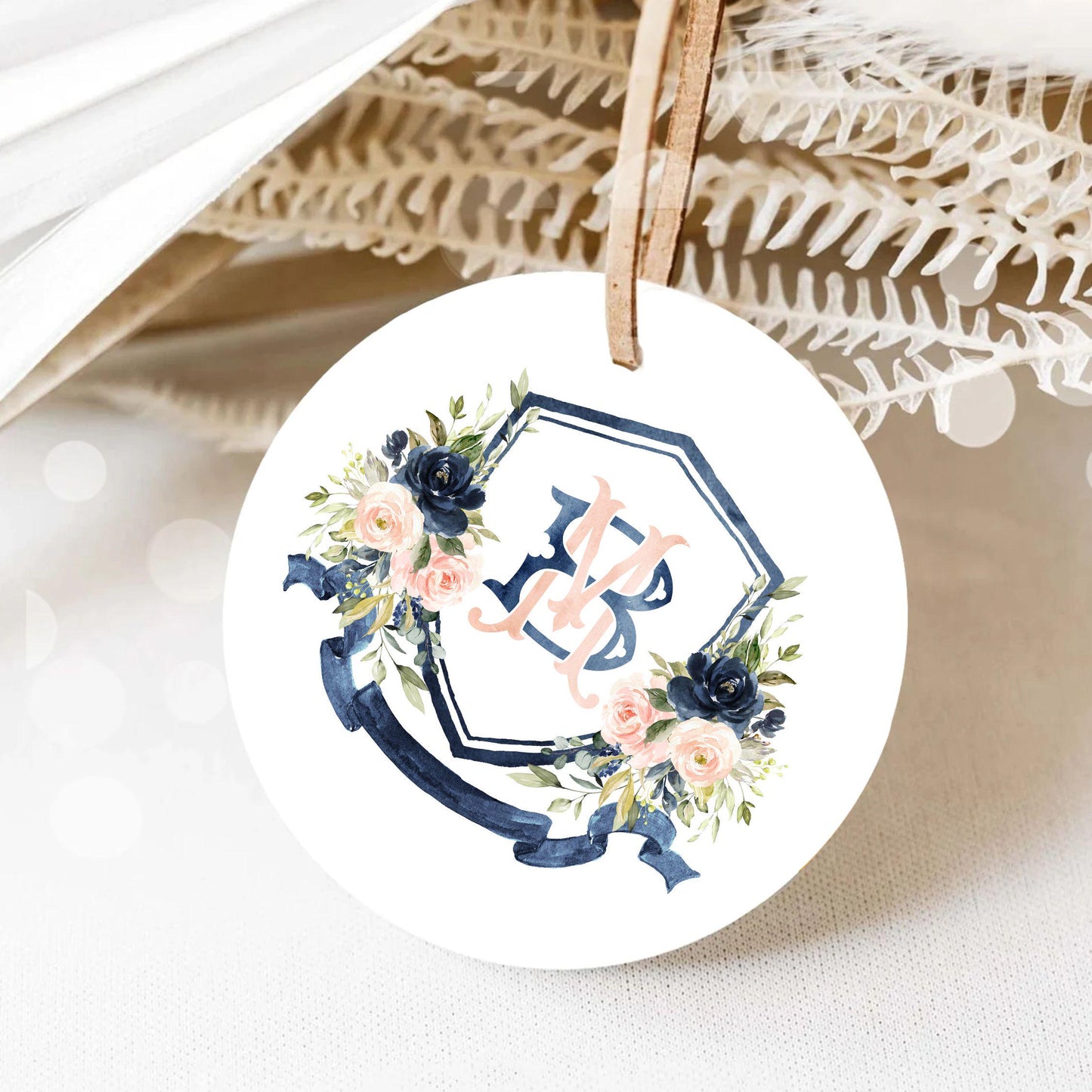 Blush Pink & Navy Floral Watercolor Wedding Crest - Monogram Crest - Navy Floral Luxury Watercolor Wedding Crest - Romantic Wedding Crest