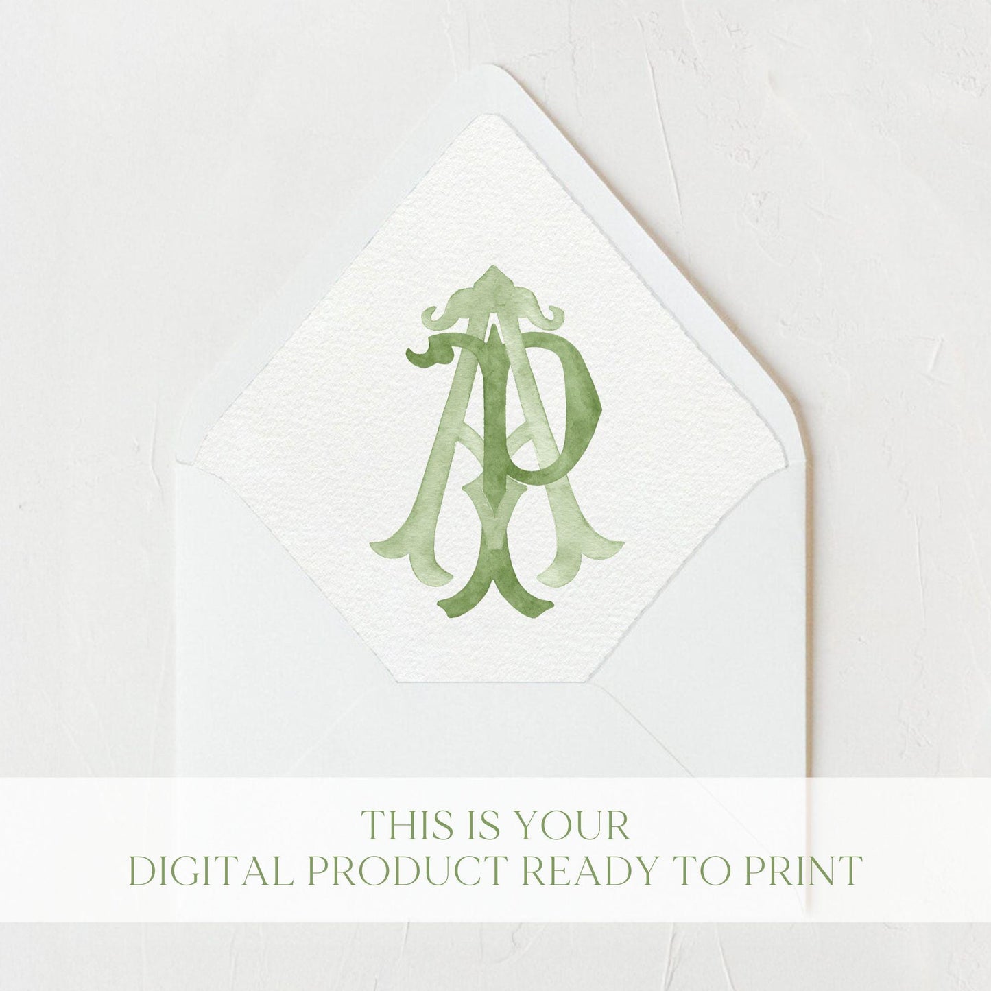 Watercolor Wedding Monogram – AP/PA Initial Crest (Digital Download)