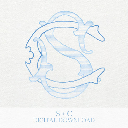 Watercolor Wedding Monogram – CS Interlocking Design (Digital Download)