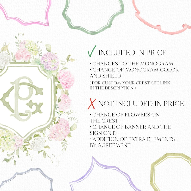 Blue White Pink Hydrangea Flower Wedding Crest