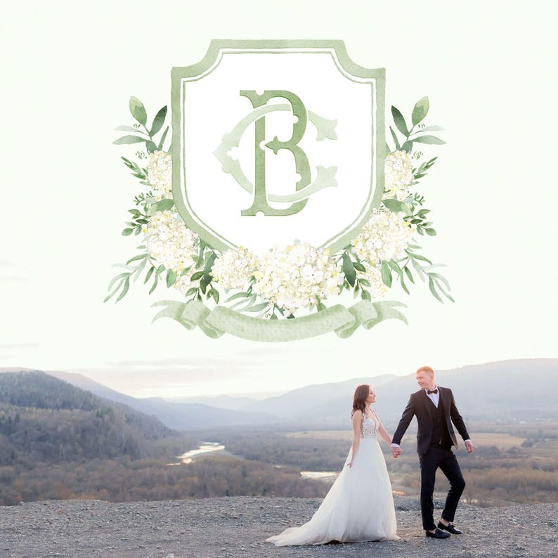 White Hydrangea Flower Wedding Crest