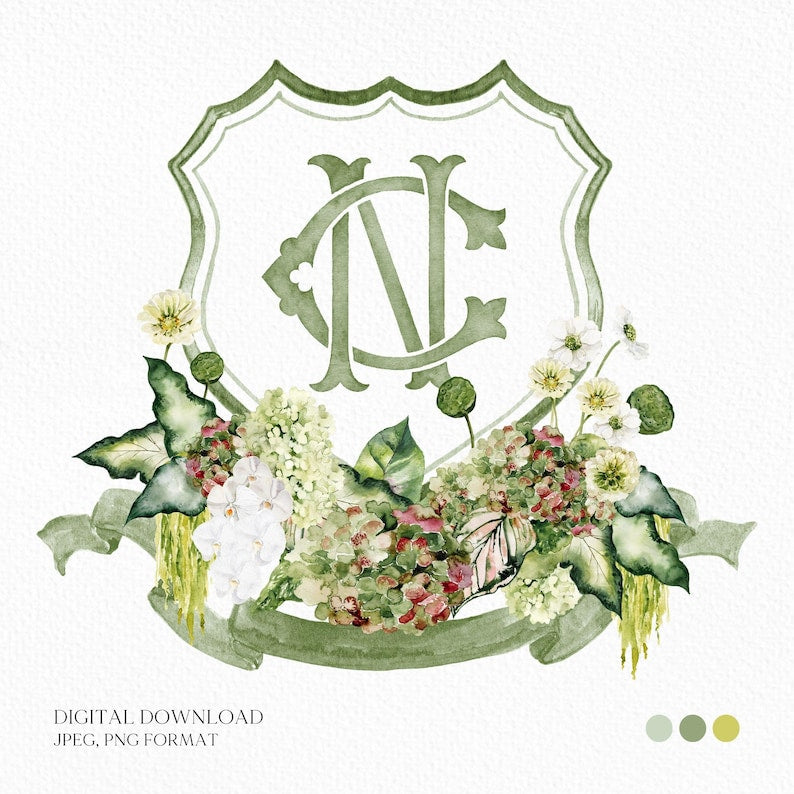Green Hydrangea Flower Wedding Crest