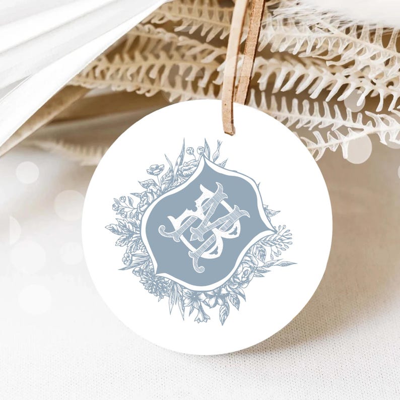 Vintage Blue Botanicals Wedding Crest - Monogram Crest