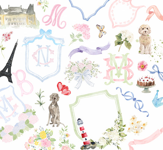 Custom Watercolor Floral Wedding Crests