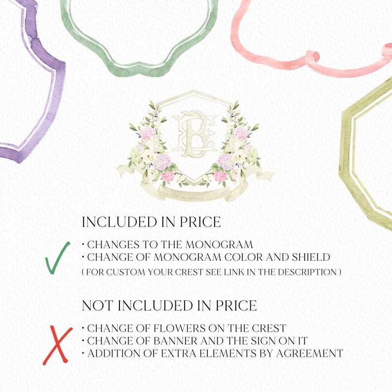 Blue White Pink Hydrangea Flower Wedding Crest