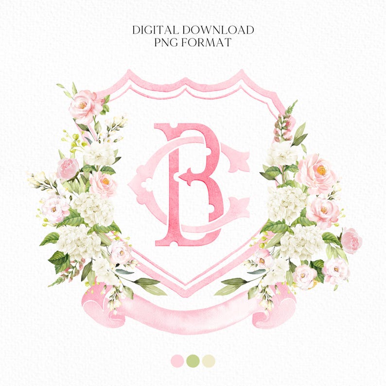 White Hydrangea Blush Pink Rose Flower Wedding Crest