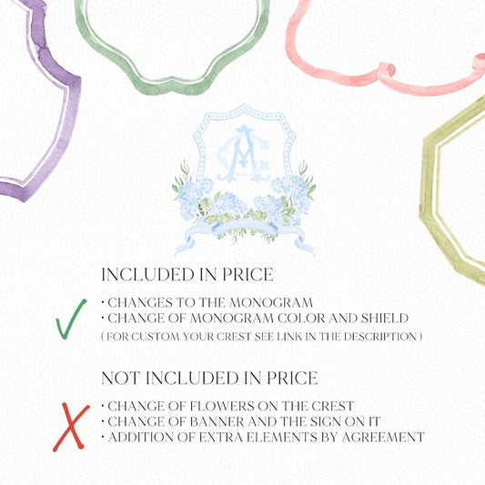 Watercolor Hydrangea Wedding Crest – Light Blue Floral Monogram (Digital Download)