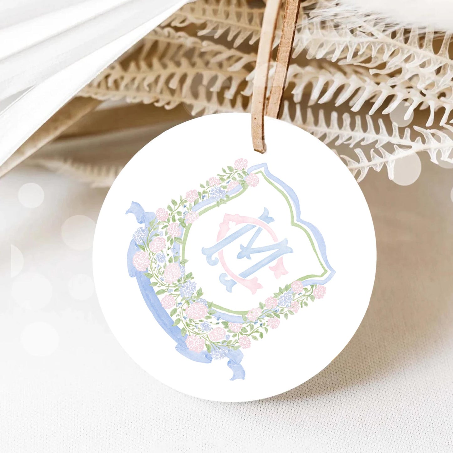 Pink Light Blue Hydrangea Flower Wedding Crest - Monogram Crest - Blue Hydrangea Floral Watercolor Wedding Crest - Romantic Wedding Crest
