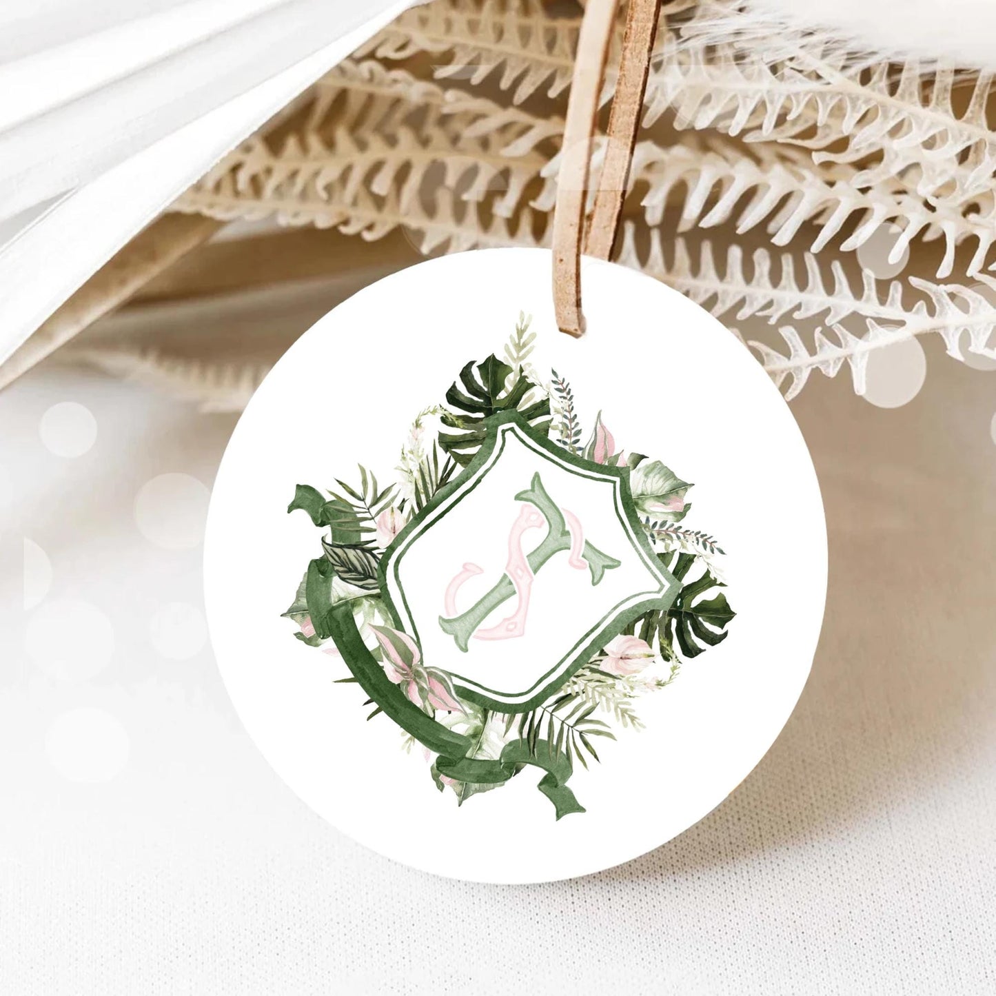 Palm Leaf Greenery Garden Watercolor Wedding Crest - Monogram Crest - Palm leaves Greenery Watercolor Wedding Crest - Romantic Wedding Crest