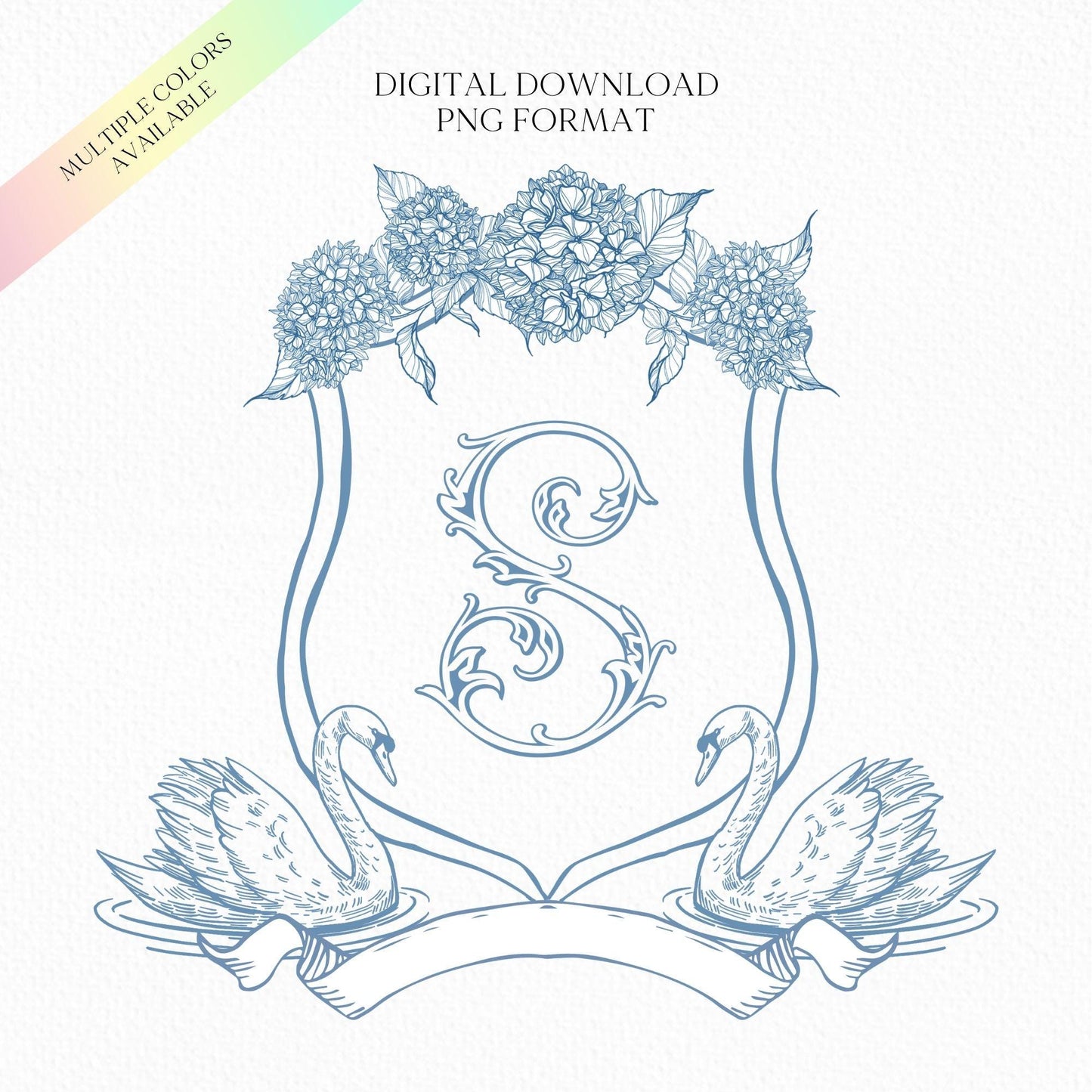 Vintage Hydrangea Flower Wedding Crest - Monogram Crest - Hydrangea Floral Luxury Line art Wedding Crest - Romantic Wedding Crest
