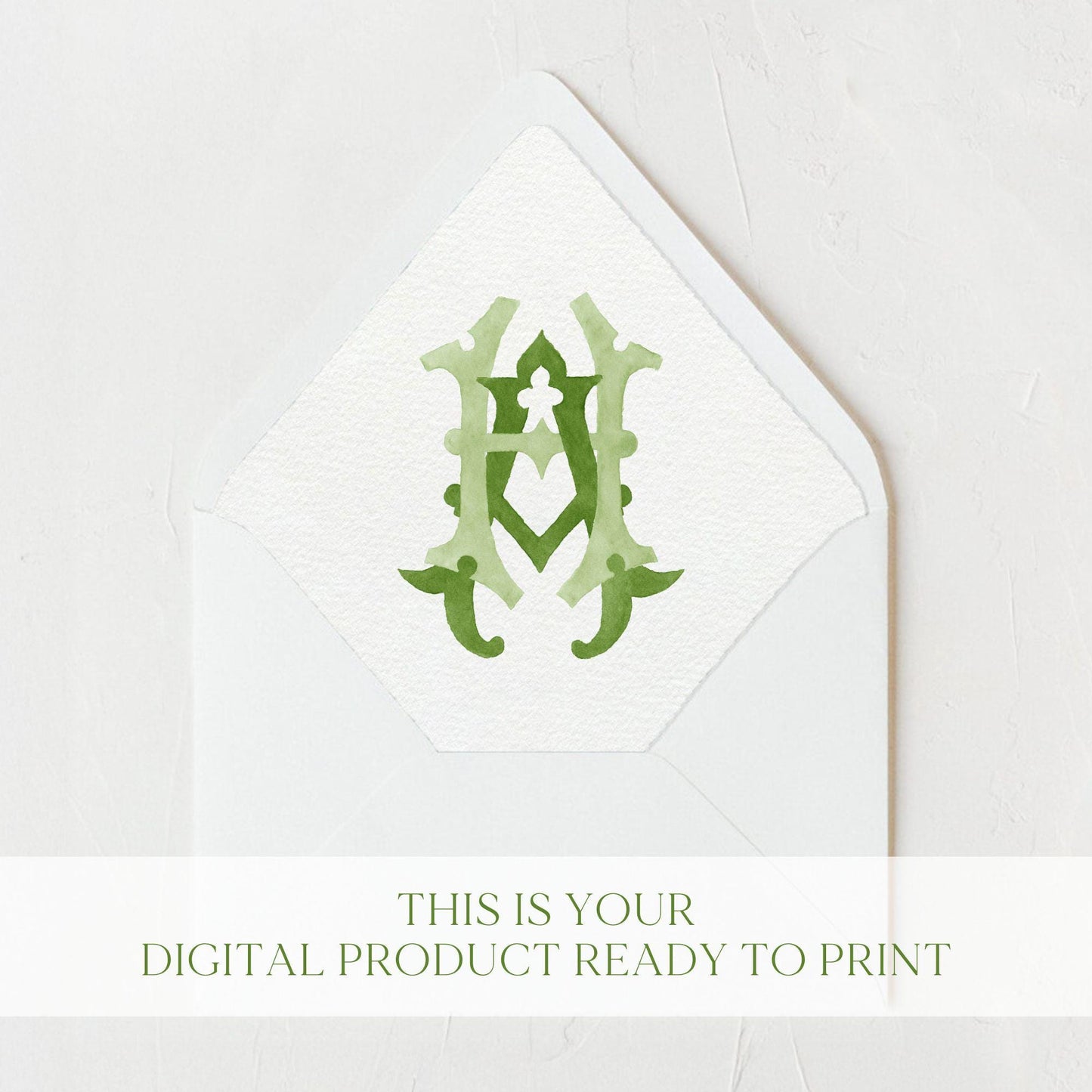 Watercolor Wedding Monogram AH - Classic Initial Crest (Digital Download)