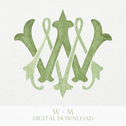 Watercolor Wedding Monogram – WM/MW Classic Design (Digital Download)