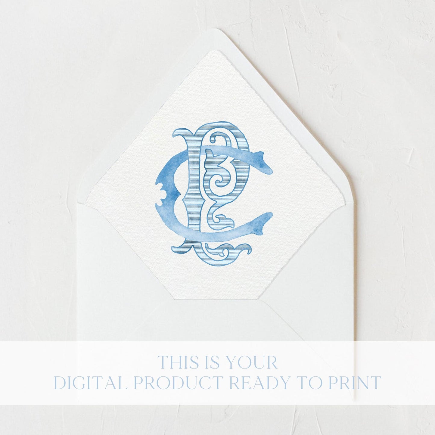 Watercolor Wedding Monogram – Classic CP Initial Crest (Digital Download)