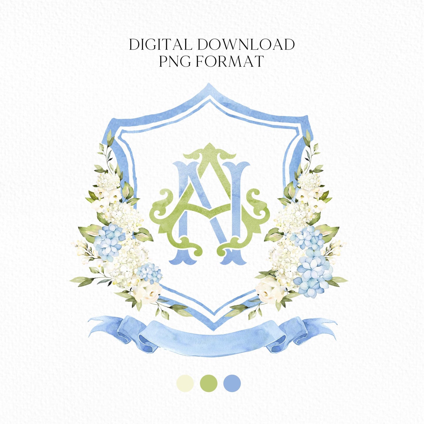 Hydrangea Flower Wedding Crest - Monogram Crest - Hydrangea Floral Luxury Watercolor Wedding Crest - Romantic Wedding Crest- Boho Hydrangea