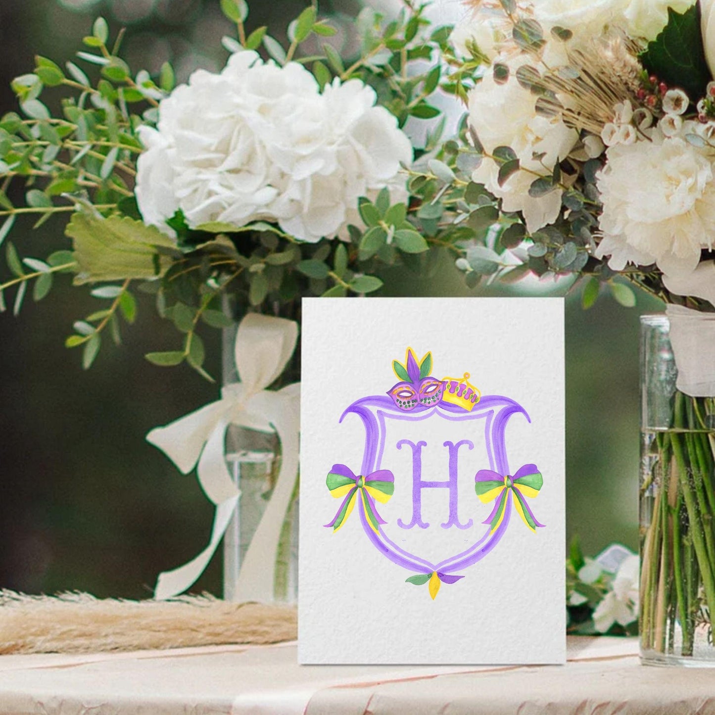 Mardi Gras New Orleans Crest Watercolor Wedding Crest - Monogram Crest - Mardi Gras Watercolor Wedding Crest Romantic Wedding Crest