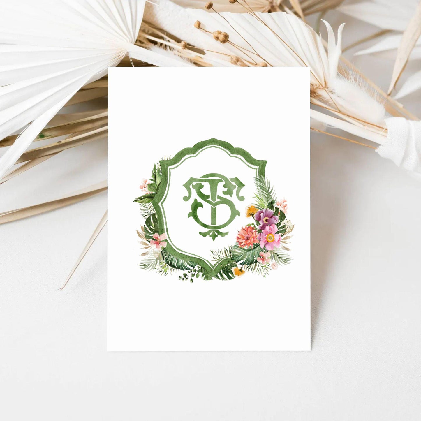 Tropical Watercolor Flowers Wedding Crest - Monogram Crest - Greenery Floral Blue Watercolor Wedding Crest - Romantic Wedding Crest
